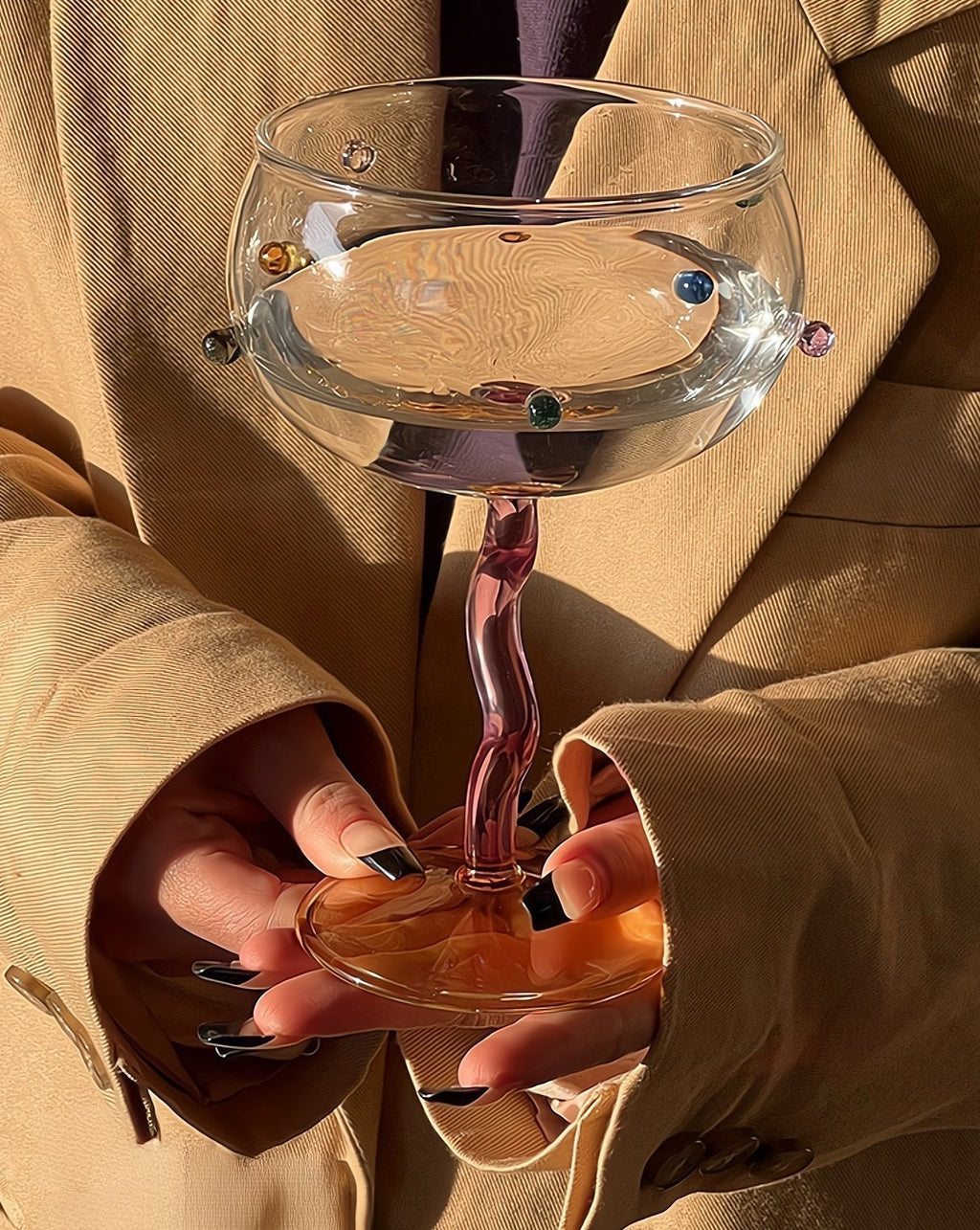 Hand Blown Rainbow Sprinkles Wine Glasses--Set of 2