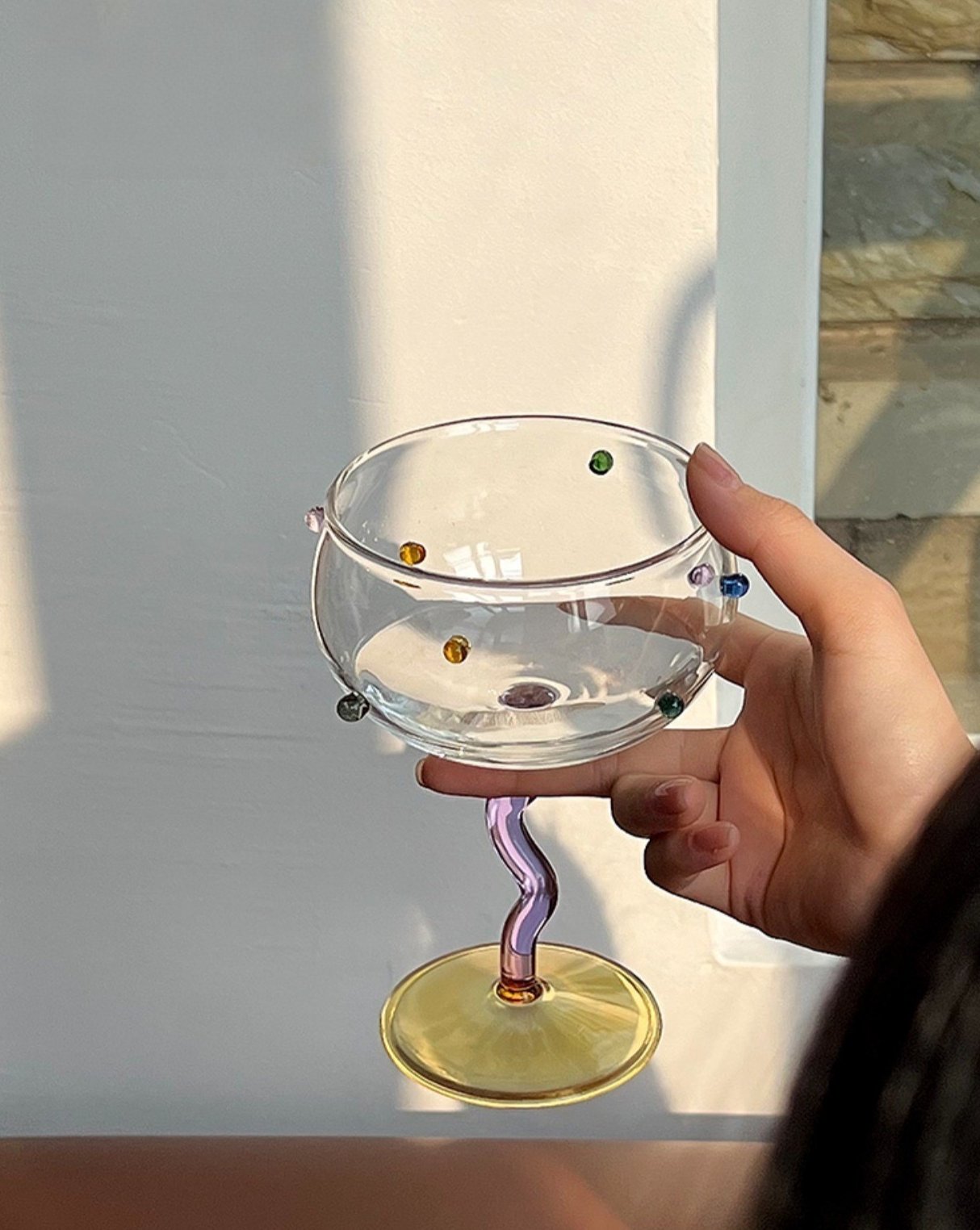 Hand Blown Rainbow Sprinkles Wine Glasses--Set of 2