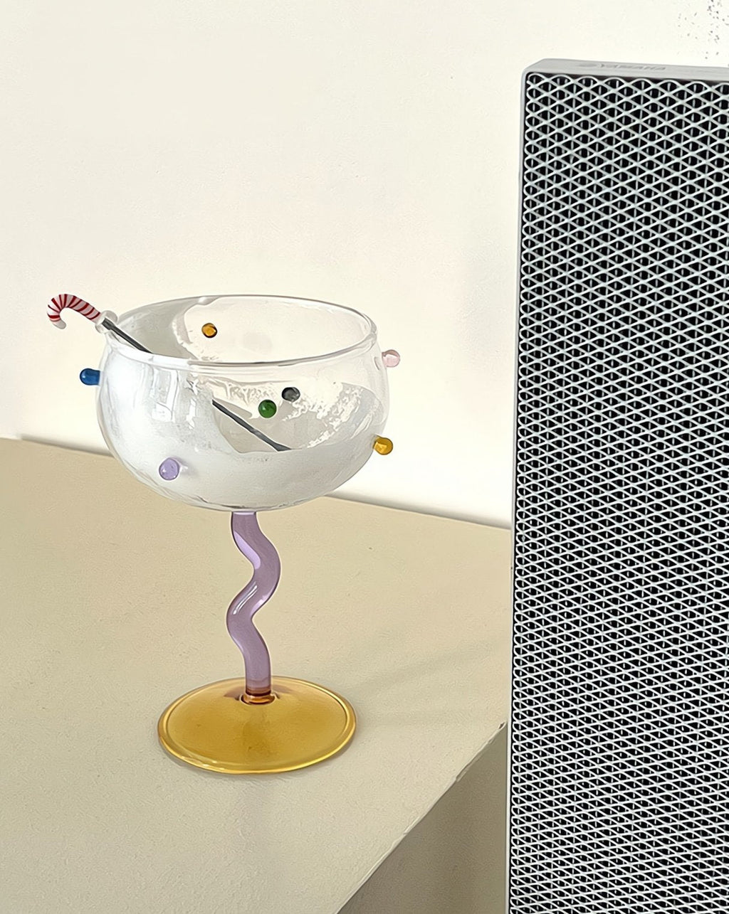 Hand Blown Rainbow Sprinkles Wine Glasses--Set of 2