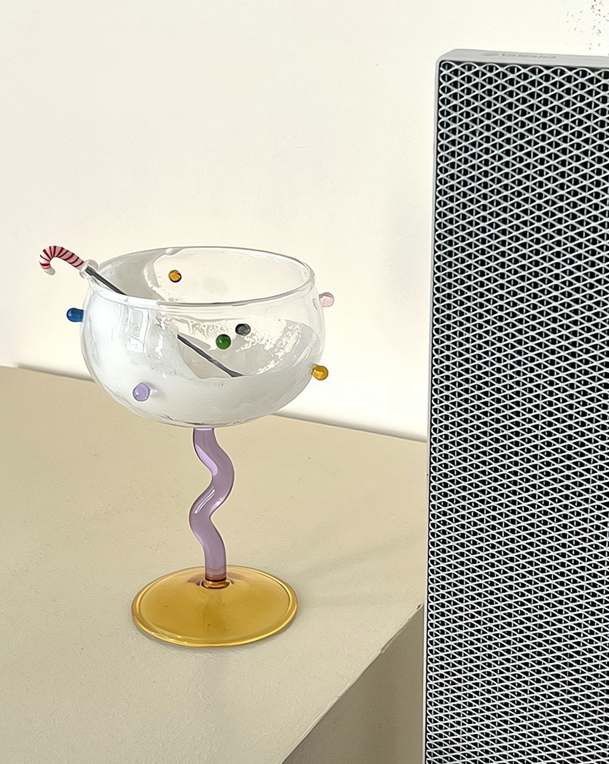 Hand Blown Rainbow Sprinkles Wine Glasses--Set of 2