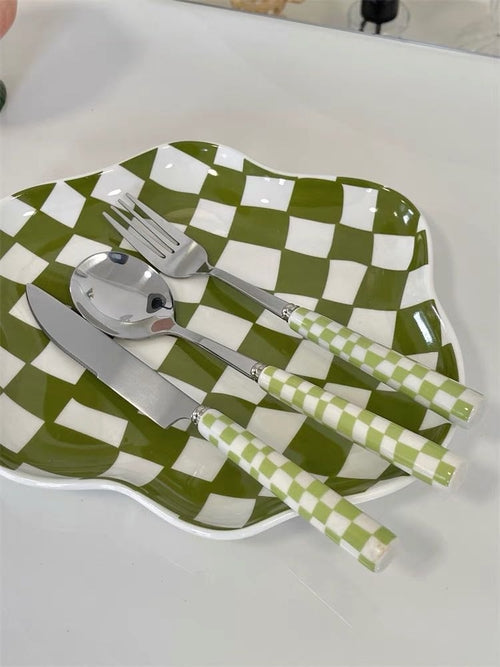 Modern Checkered Flatware Set of 6