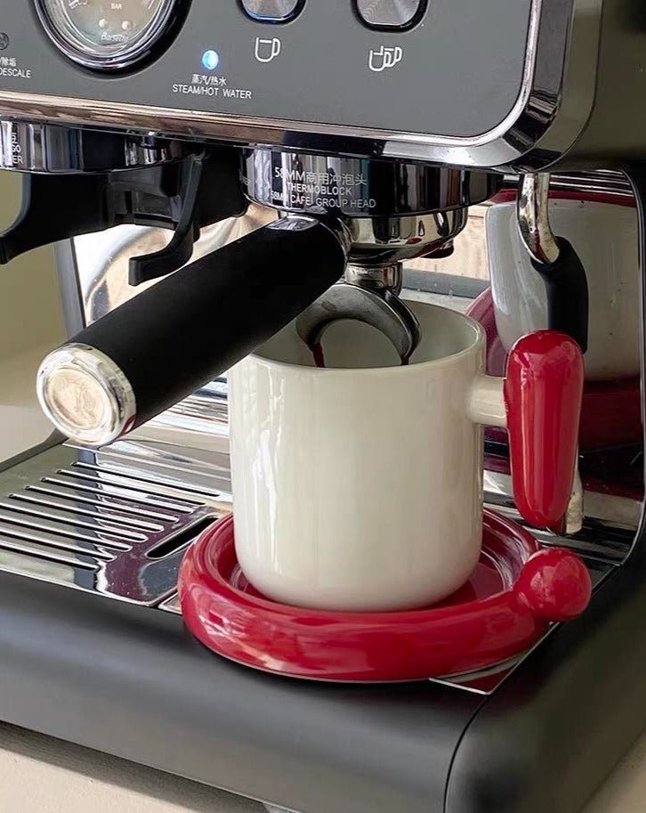 Handmade "!?" Ceramic Coffee Mug with Saucer