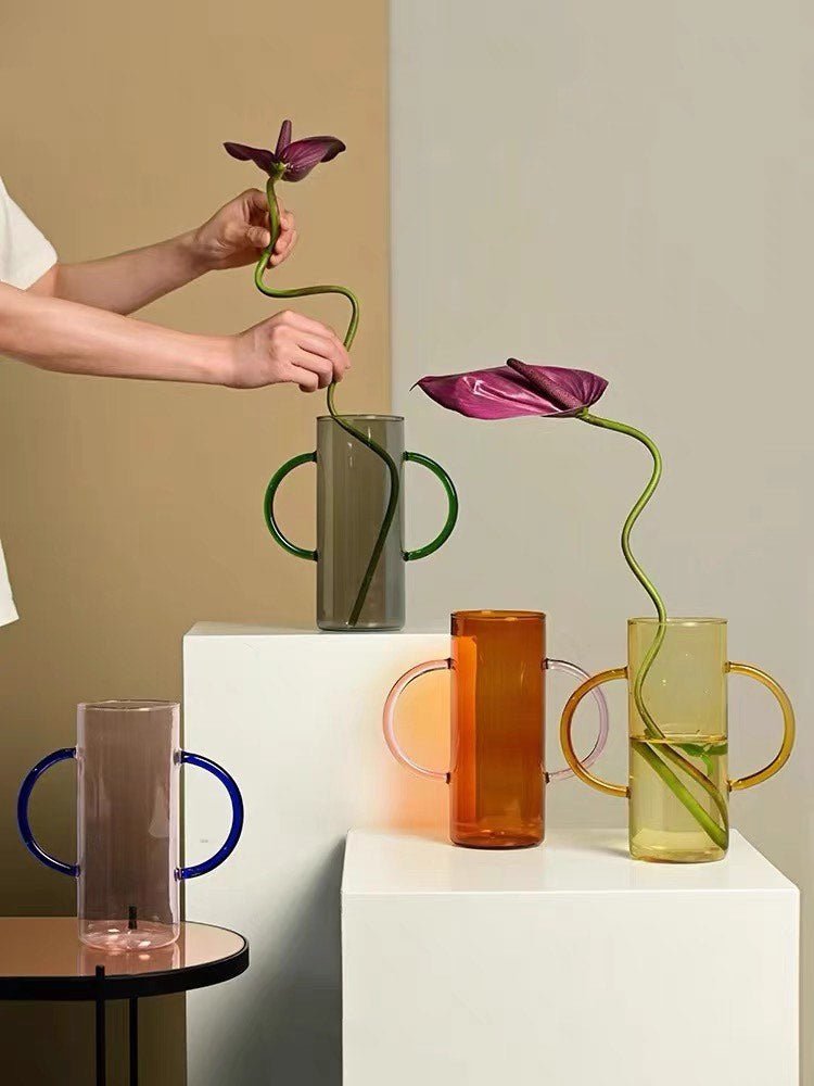 Dual-handle Dopamine Glass Flower Vase