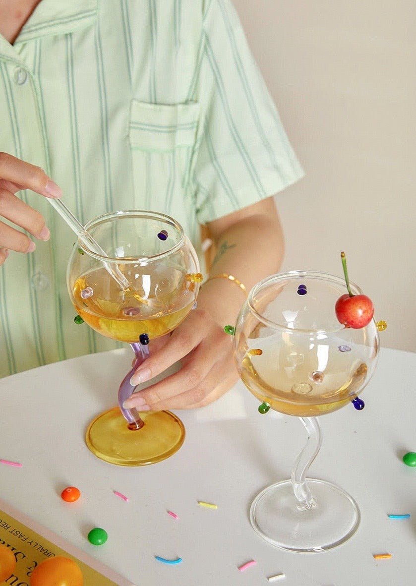 Hand-Blown Rainbow Sprinkles Wine Glasses