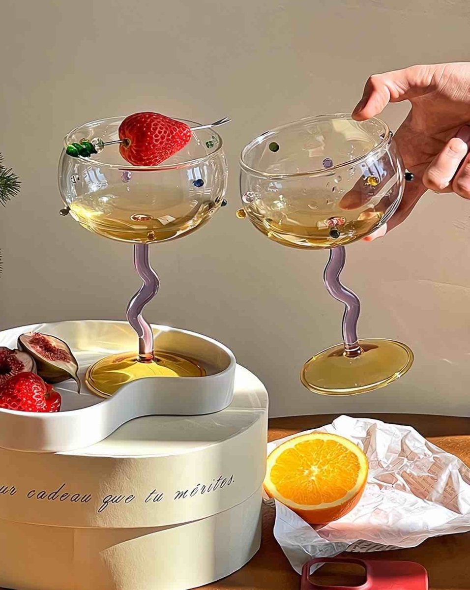 Hand Blown Rainbow Sprinkles Wine Glasses--Set of 2