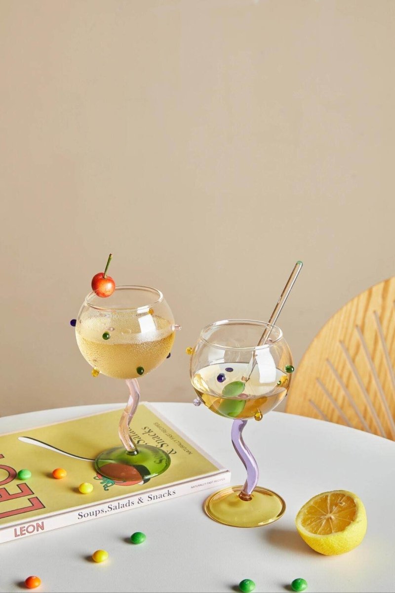 Hand-Blown Rainbow Sprinkles Wine Glasses