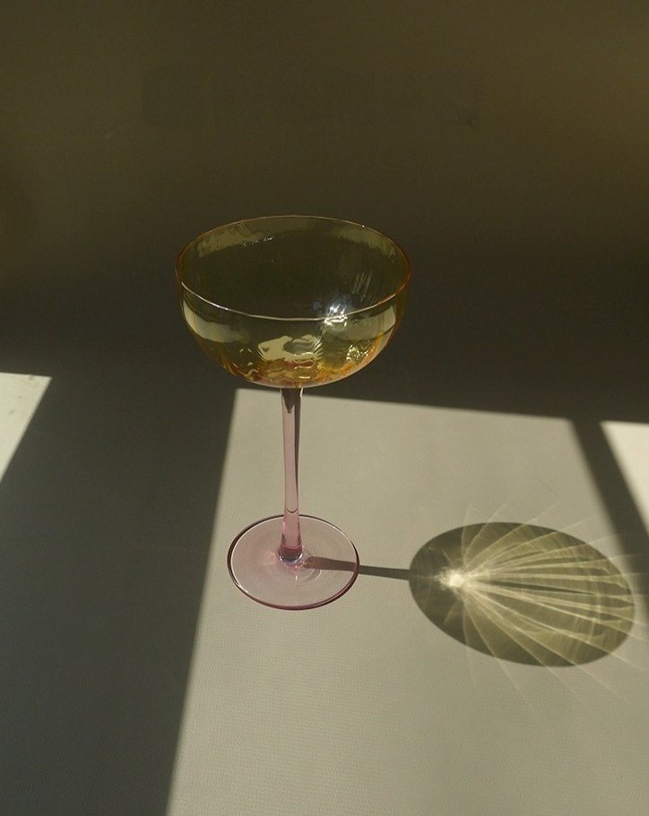 Hand Blown Retro Pastel Coloured Cocktail Glasses Coupe Set of 4