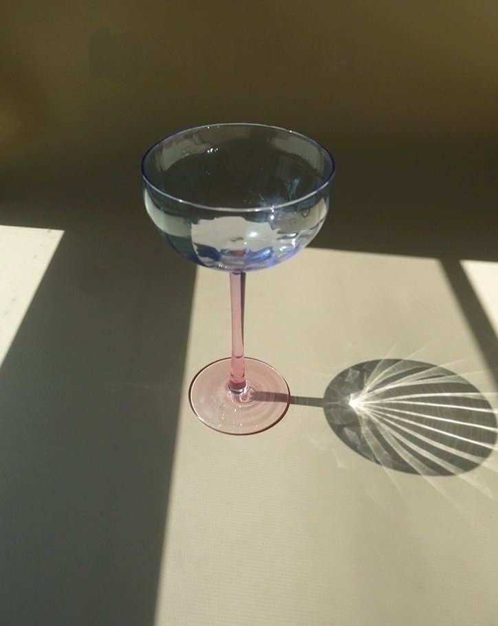 Hand Blown Retro Pastel Coloured Cocktail Glasses Coupe Set of 4