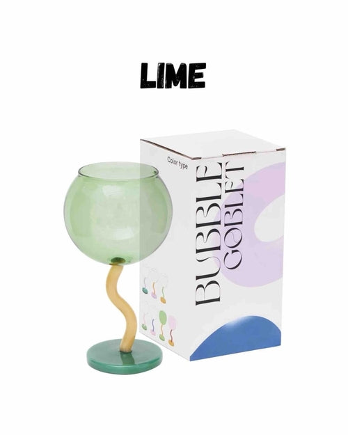 Green bubble goblet with packaging on a white background
