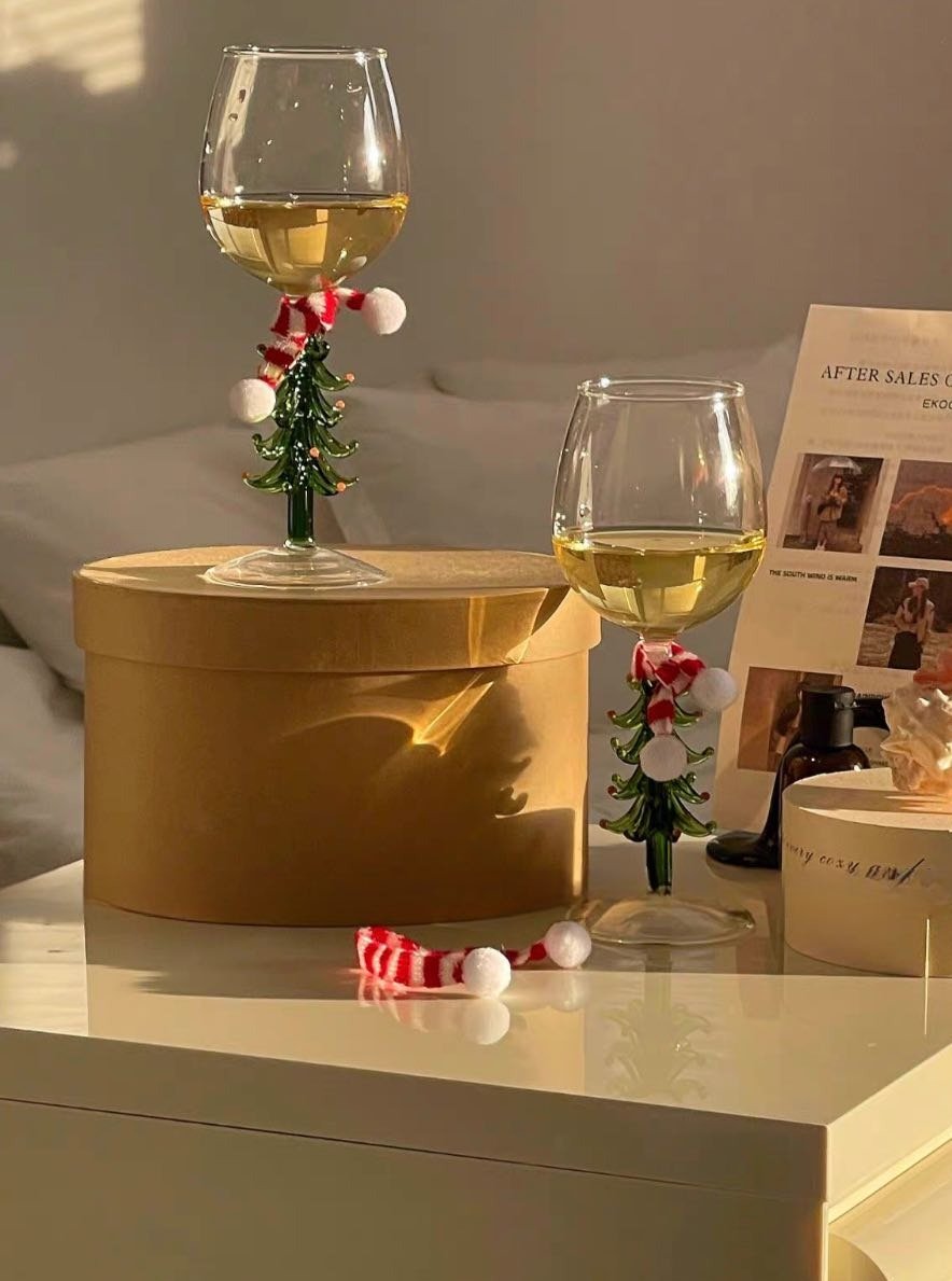 Handblown Christmas Tree Wine Glasses Set of 2