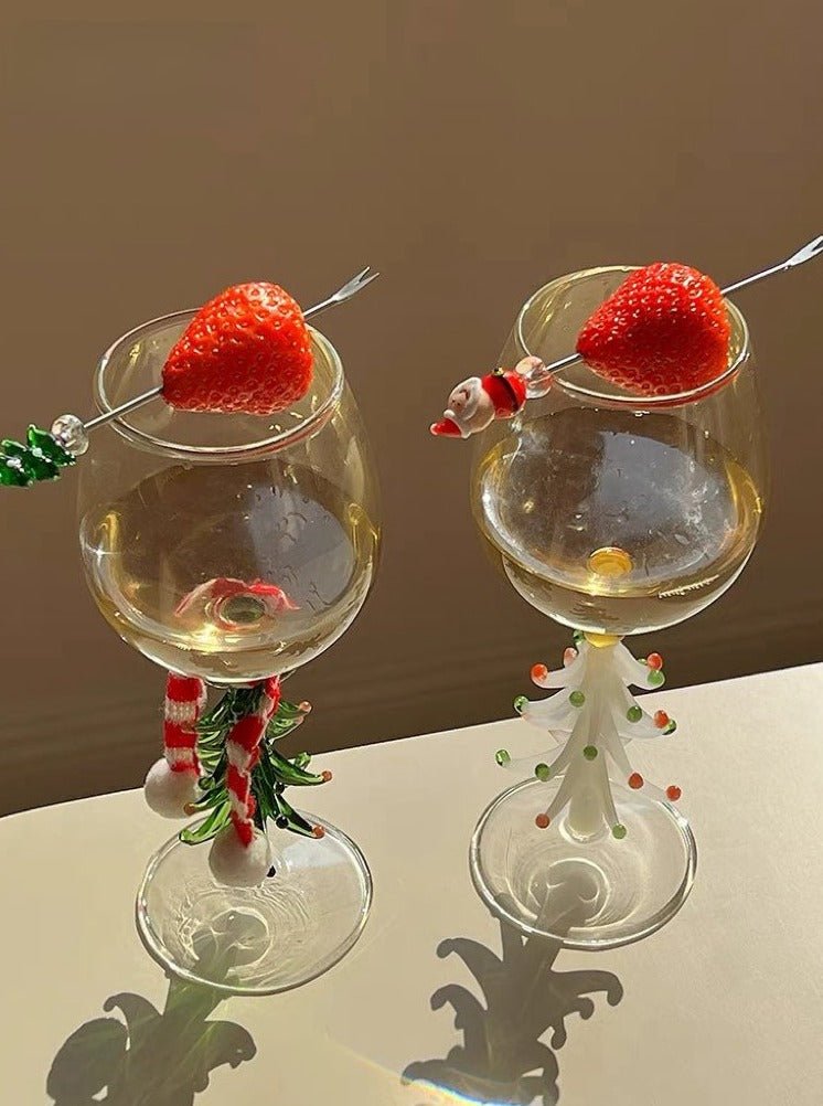 Handblown Christmas Tree Wine Glasses Set of 2