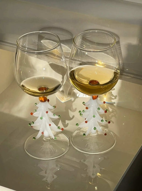 Handblown Christmas Tree Wine Glasses Set of 2