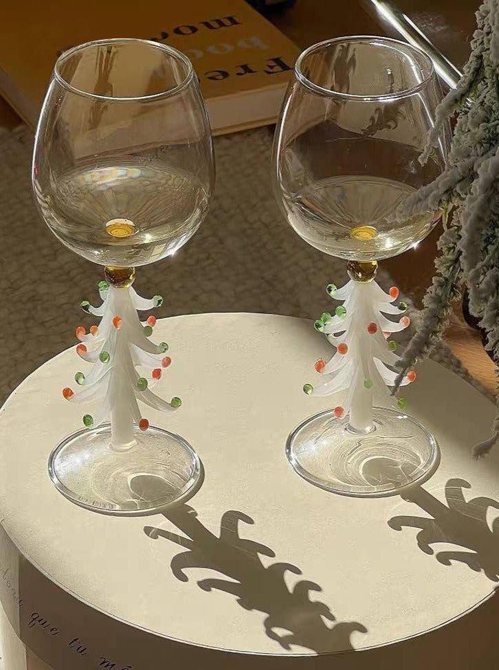 Handblown Christmas Tree Wine Glasses Set of 2