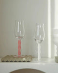 Handblown Retro Wavy Rose Wine Glasses Set of 4 Pcs