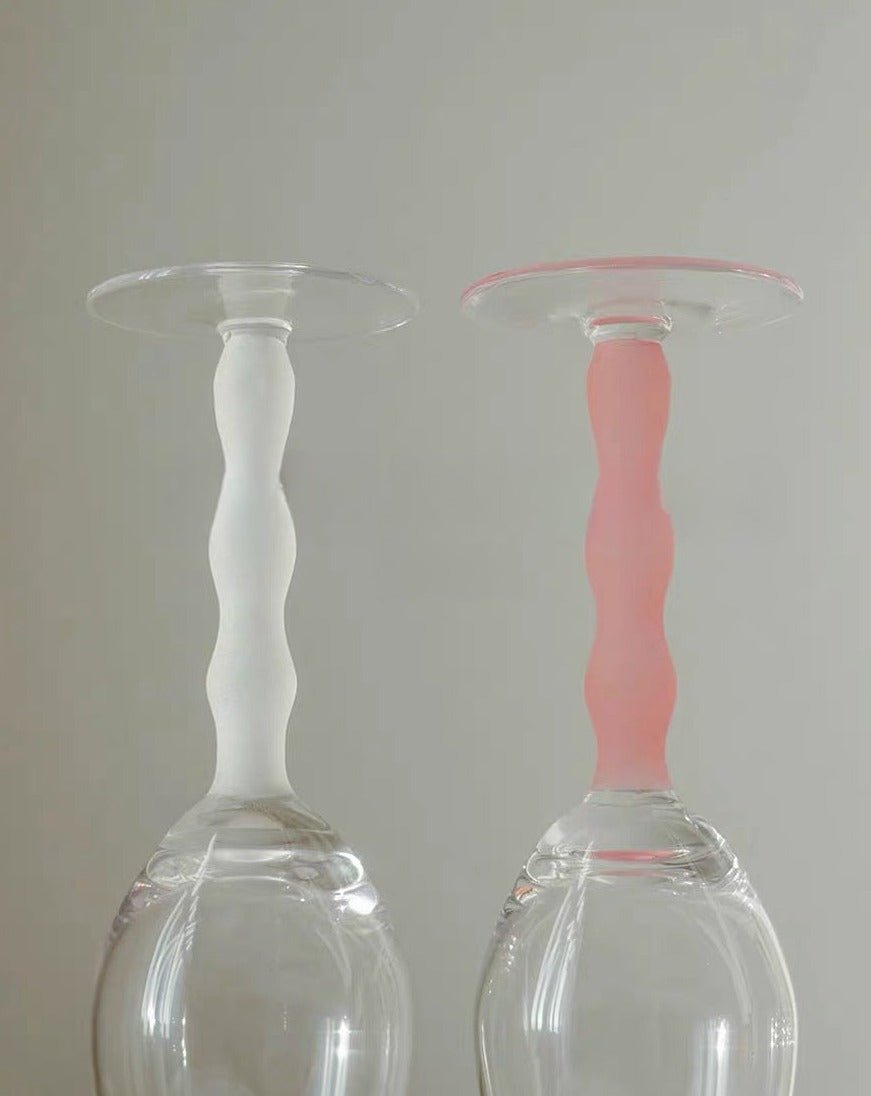 Handblown Retro Wavy Rose Wine Glasses Set of 4 Pcs