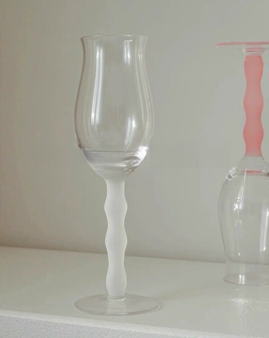 Handblown Retro Wavy Rose Wine Glasses Set of 4 Pcs