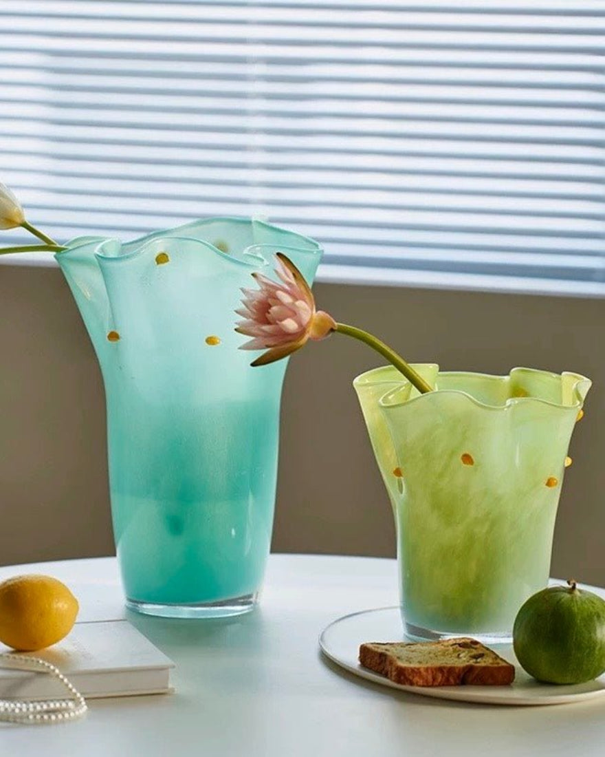 Handblown Wavy Whimsical Glass Vase