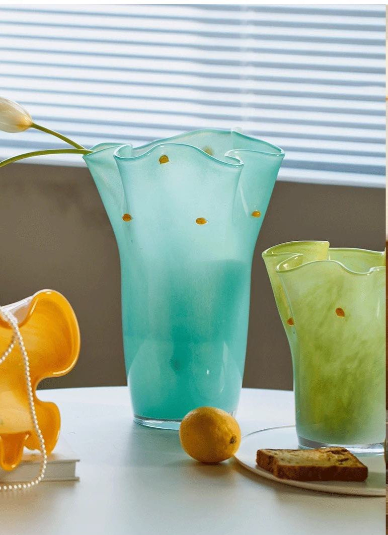 Handblown Wavy Whimsical Glass Vase