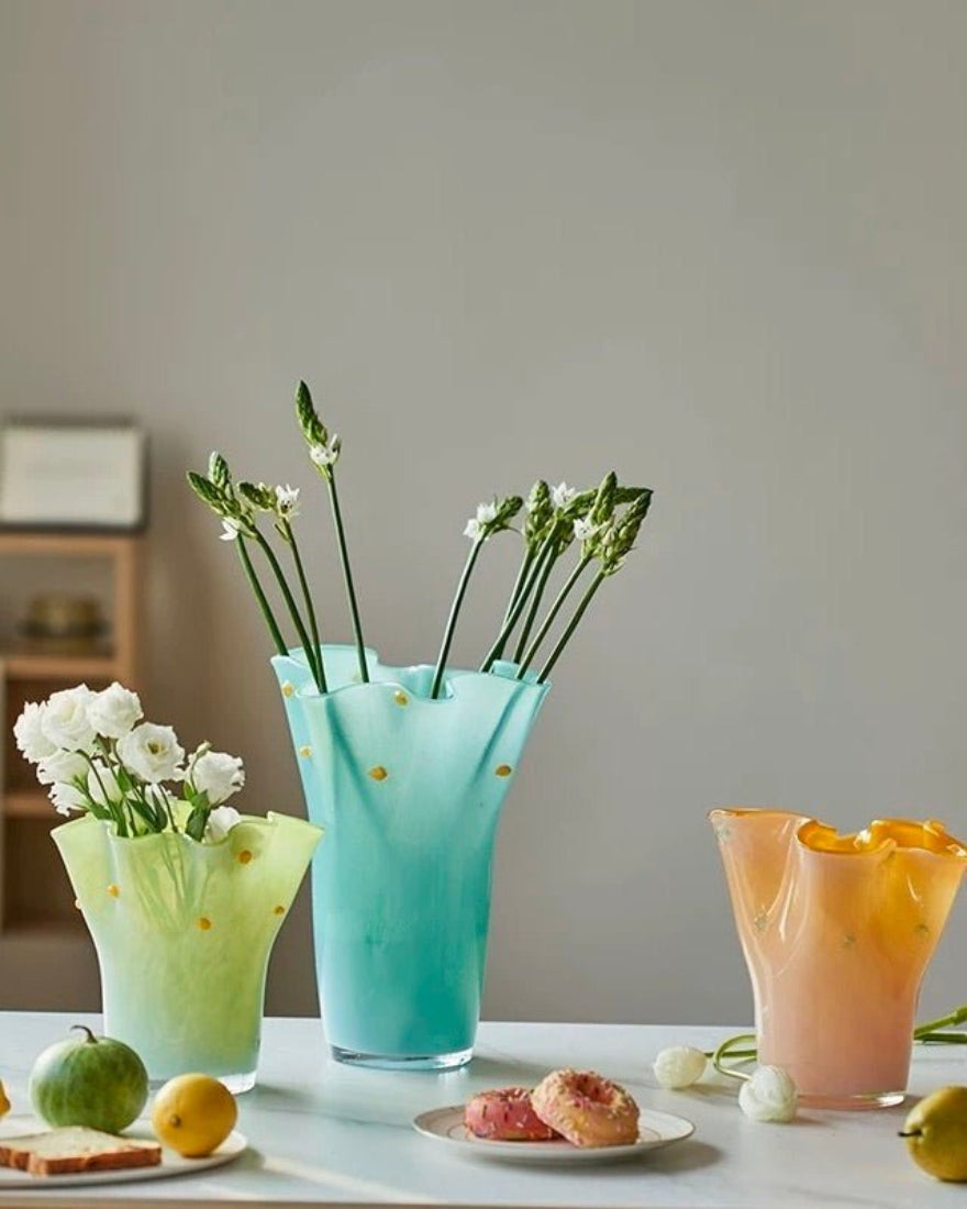 Handblown Wavy Whimsical Glass Vase