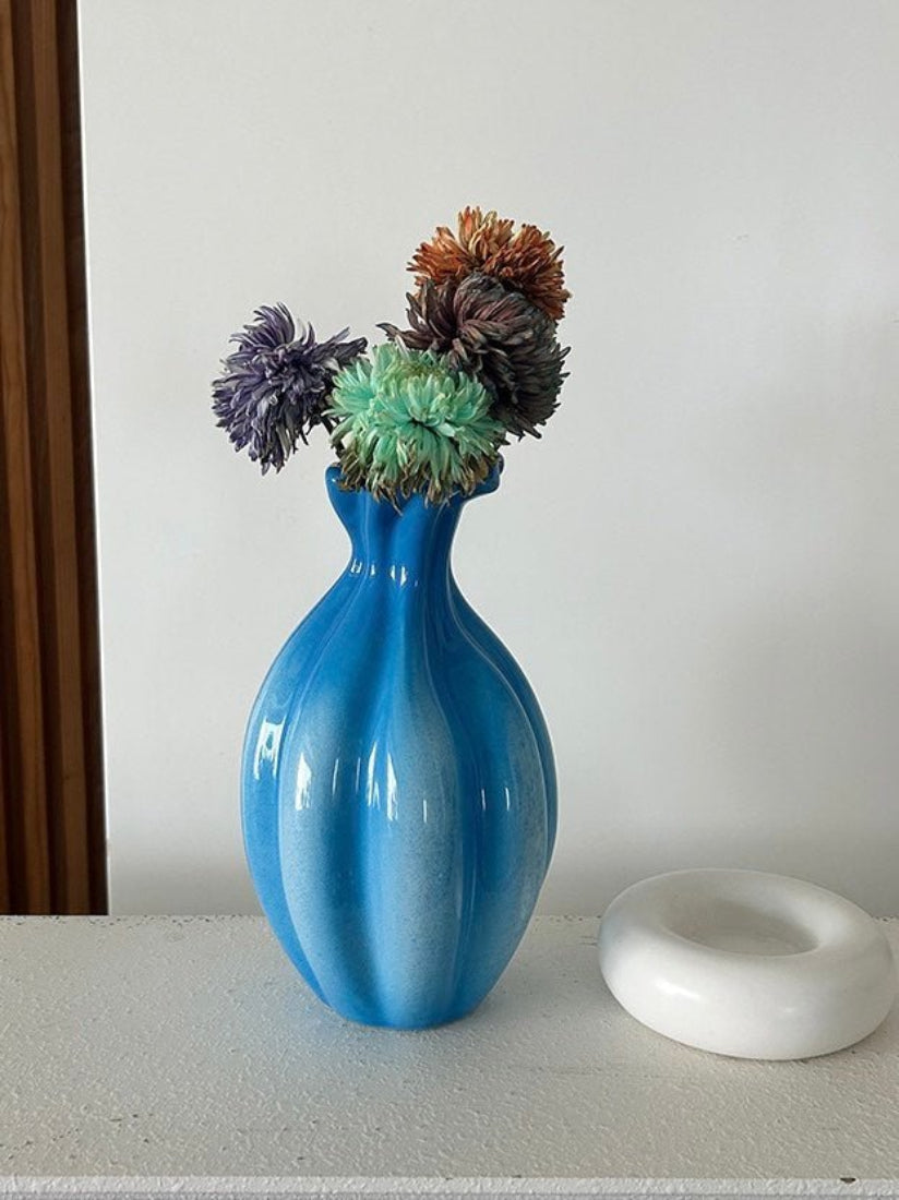 French Style Gradient Blue Ceramic Vase