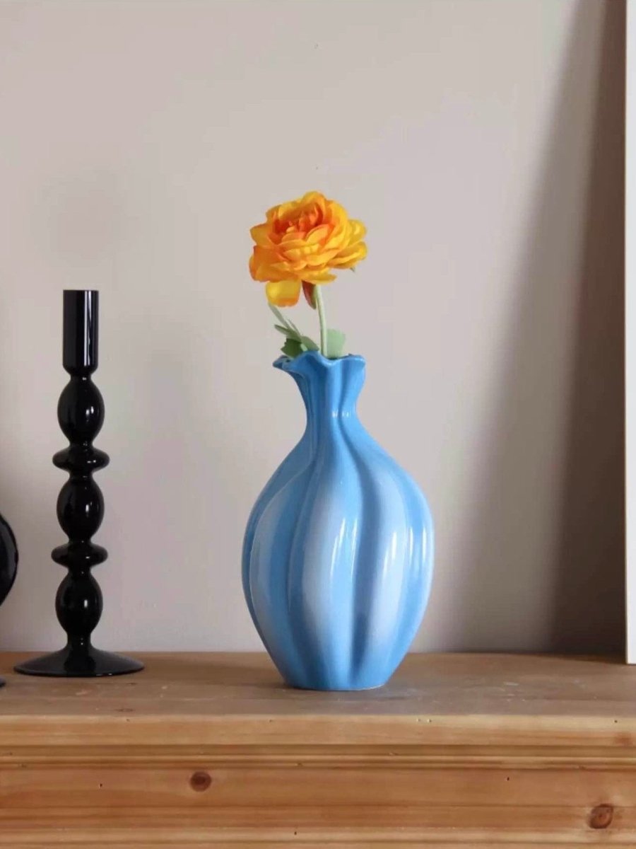 French Style Gradient Blue Ceramic Vase