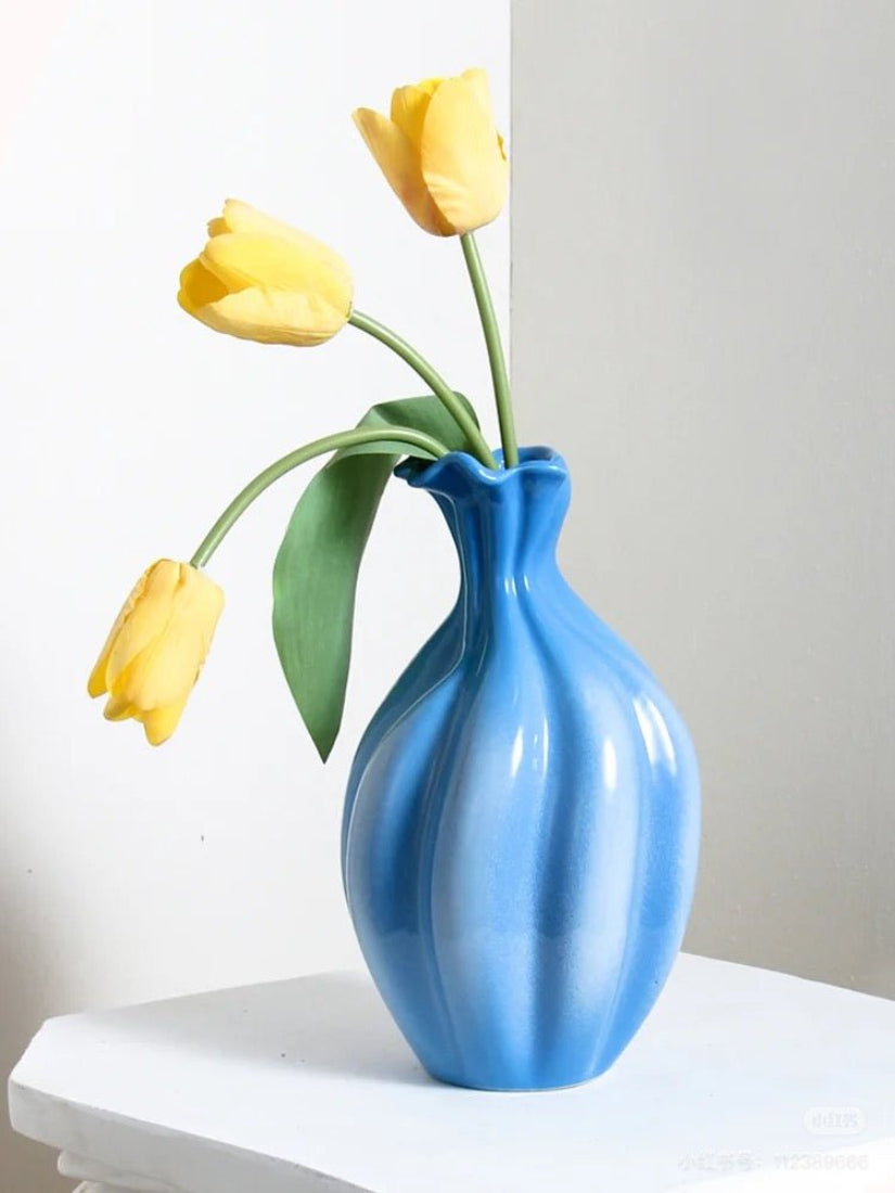 French Style Gradient Blue Ceramic Vase