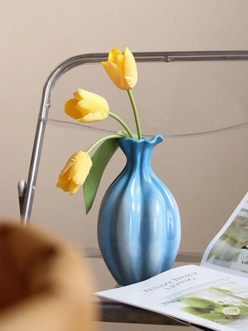 French Style Gradient Blue Ceramic Vase