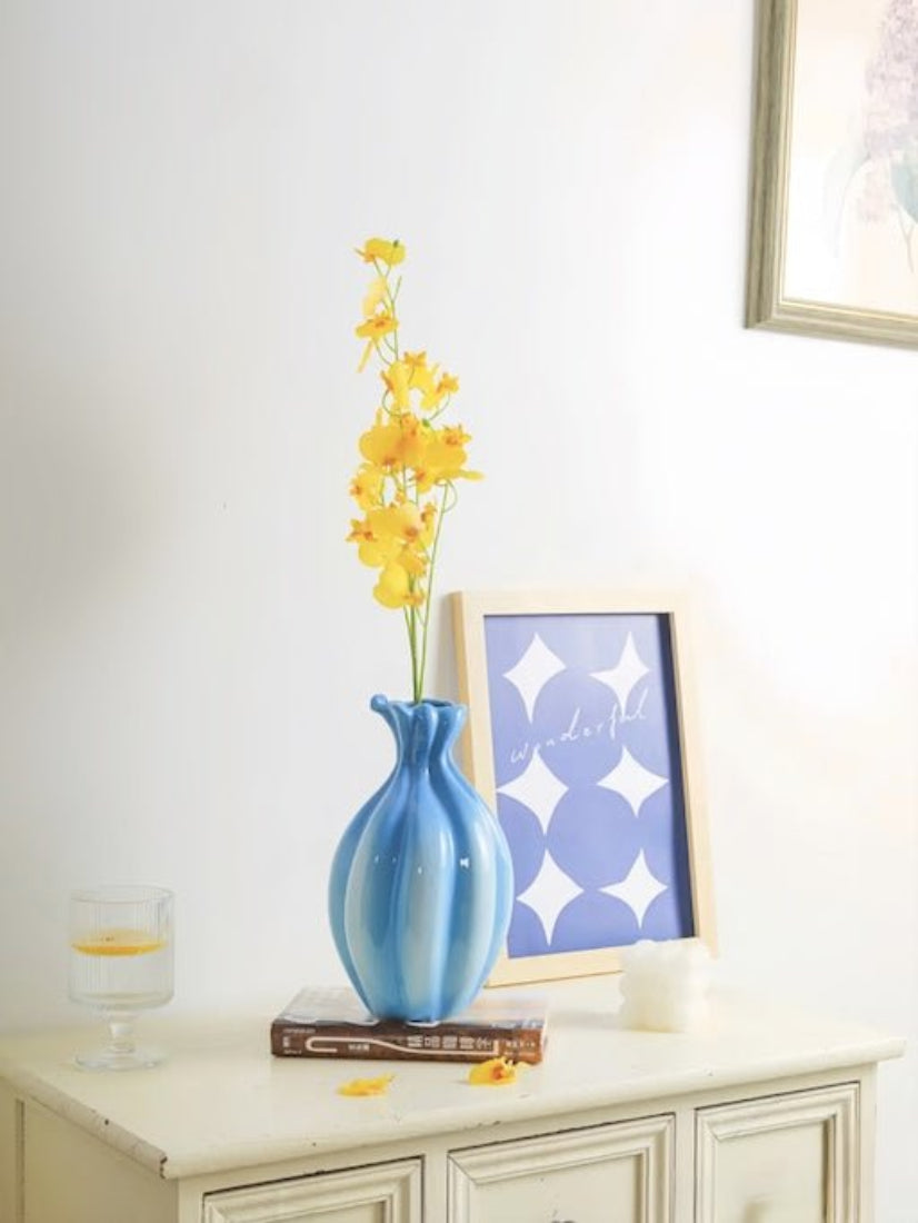 French Style Gradient Blue Ceramic Vase