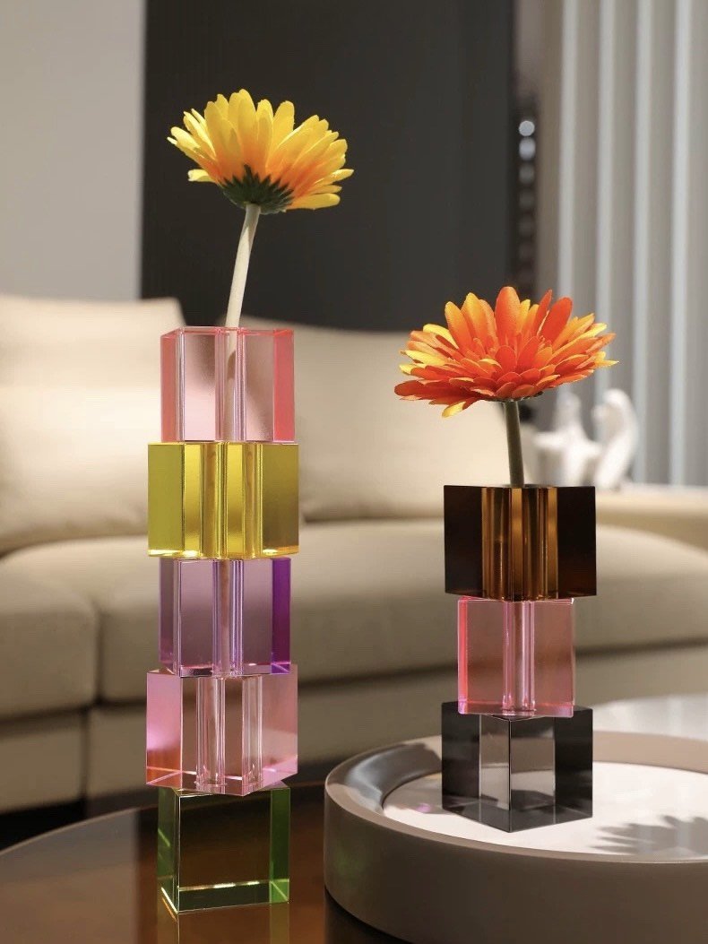 Modern Crystal Cube Bud Vase
