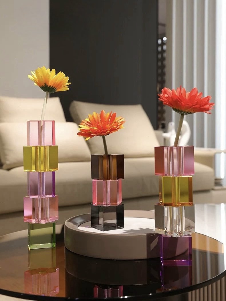 Modern Crystal Cube Bud Vase