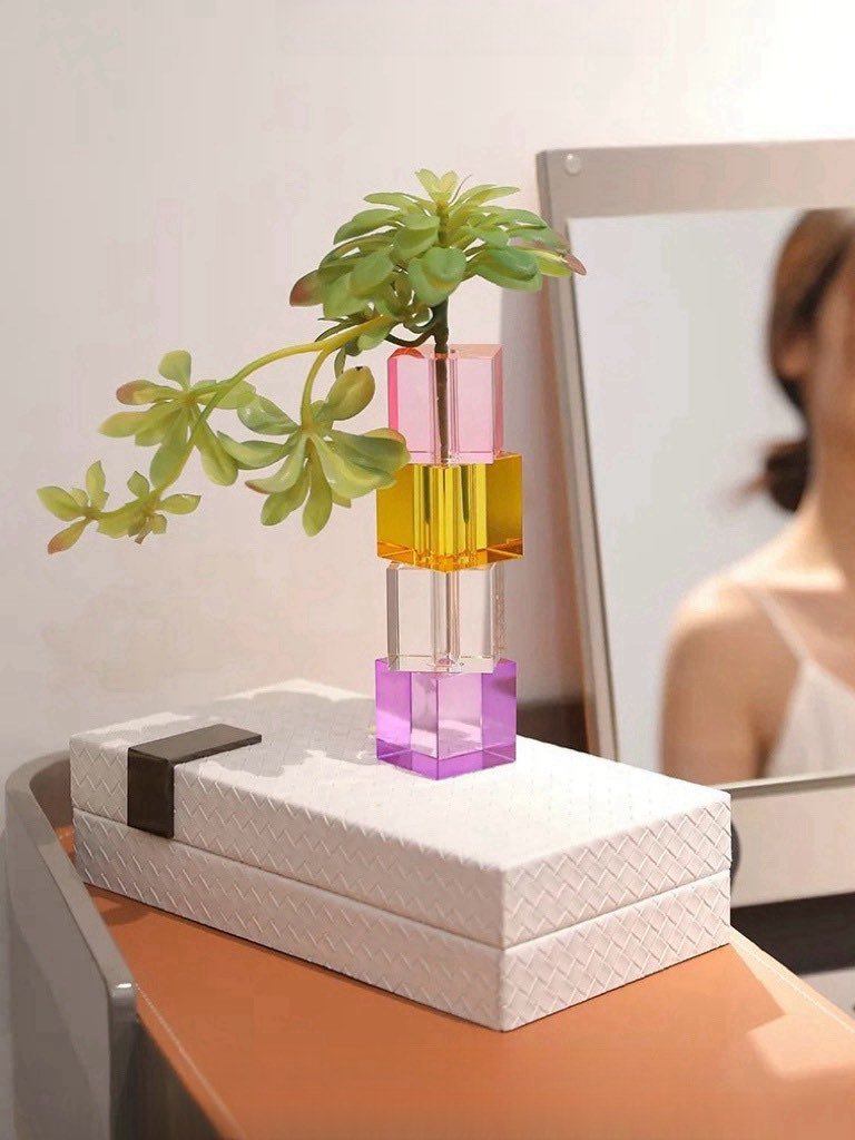 Modern Crystal Cube Bud Vase
