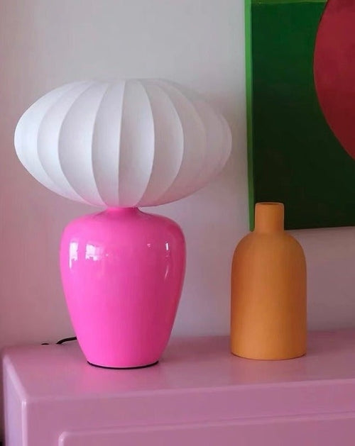 Vintage Dopamine Table Bedside Lamp with Silk Lampshade
