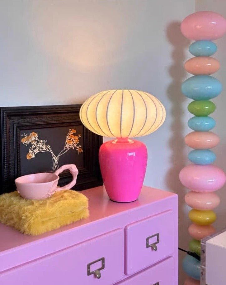 Vintage Dopamine Table Bedside Lamp with Silk Lampshade