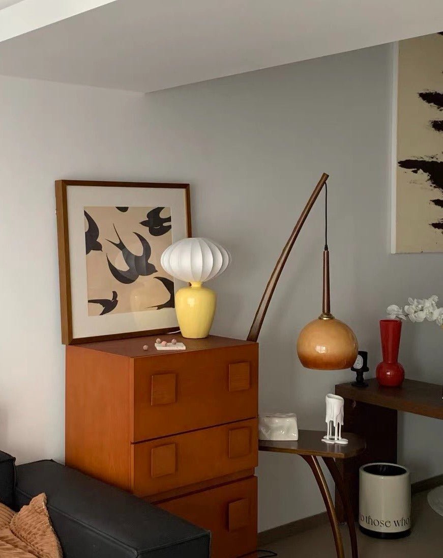 Vintage Dopamine Table Bedside Lamp with Silk Lampshade