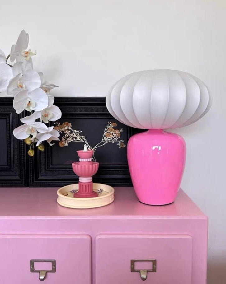 Vintage Dopamine Table Bedside Lamp with Silk Lampshade