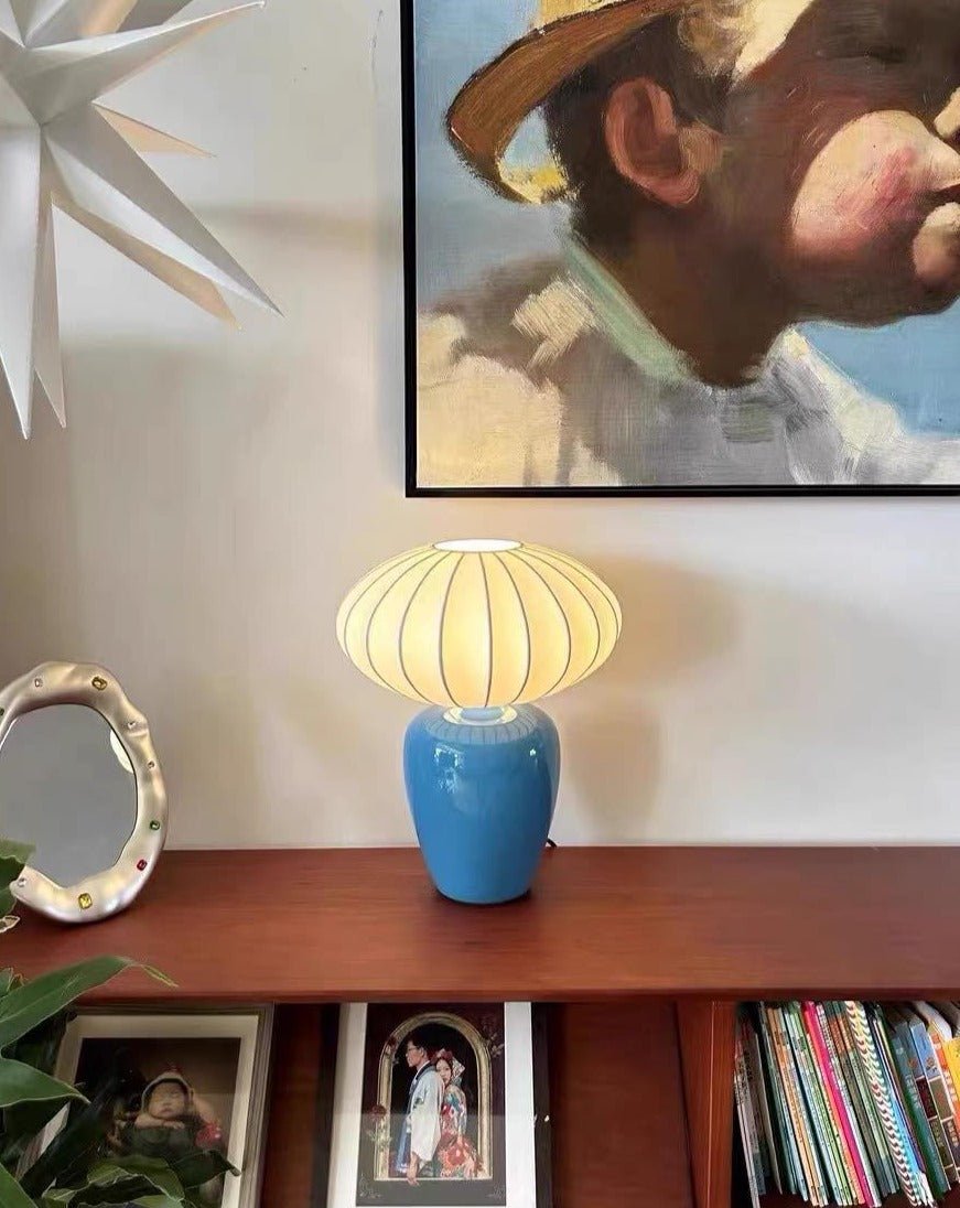 Vintage Dopamine Table Bedside Lamp with Silk Lampshade